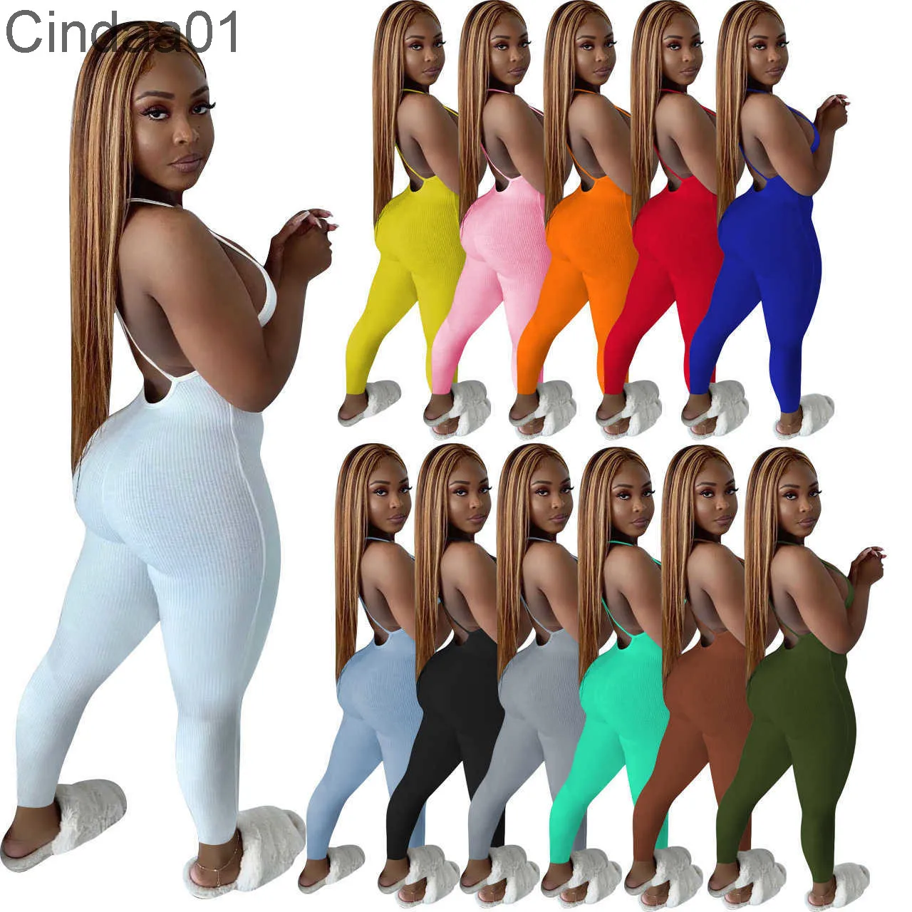 Women Jumpsuits Summer Shorts Designer Rompers Slim Sexy Rib Suspender Open Back Solid Color One Piece Pants Suspender Trousers