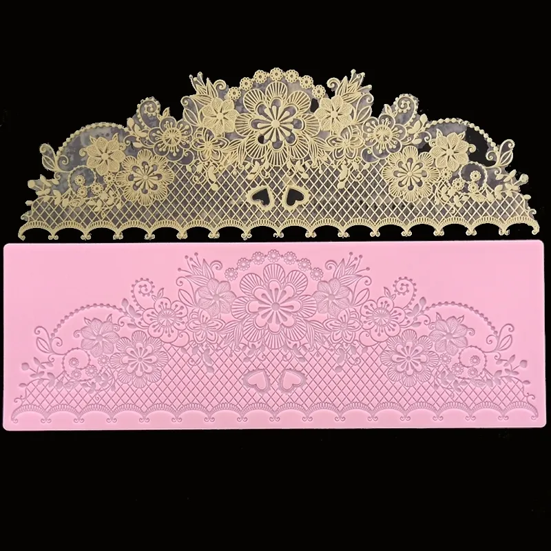 minsunbak New Lace Silicone Mould Exquisite Wedding Cake Edge Decoration Fondant Lace Mat Food Grade Silicone 210225