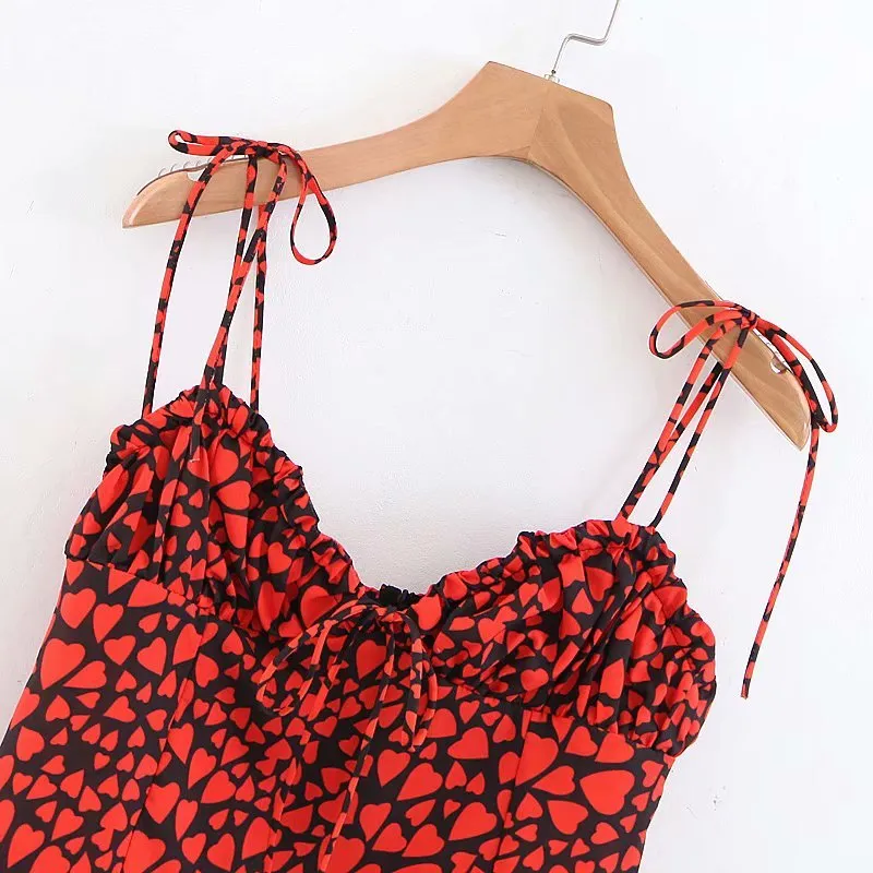 Boho nero cuore rosso stampa crop top donna backless sexy halter cami top streetwear bohémien spalline sexy top estate 210308