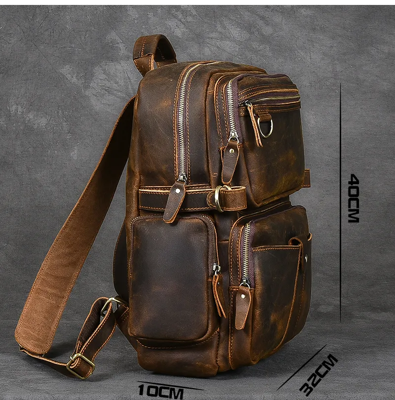 Men's Handmade Large Capacity Crazy Horse Cowhide Leather Backpack main image 0