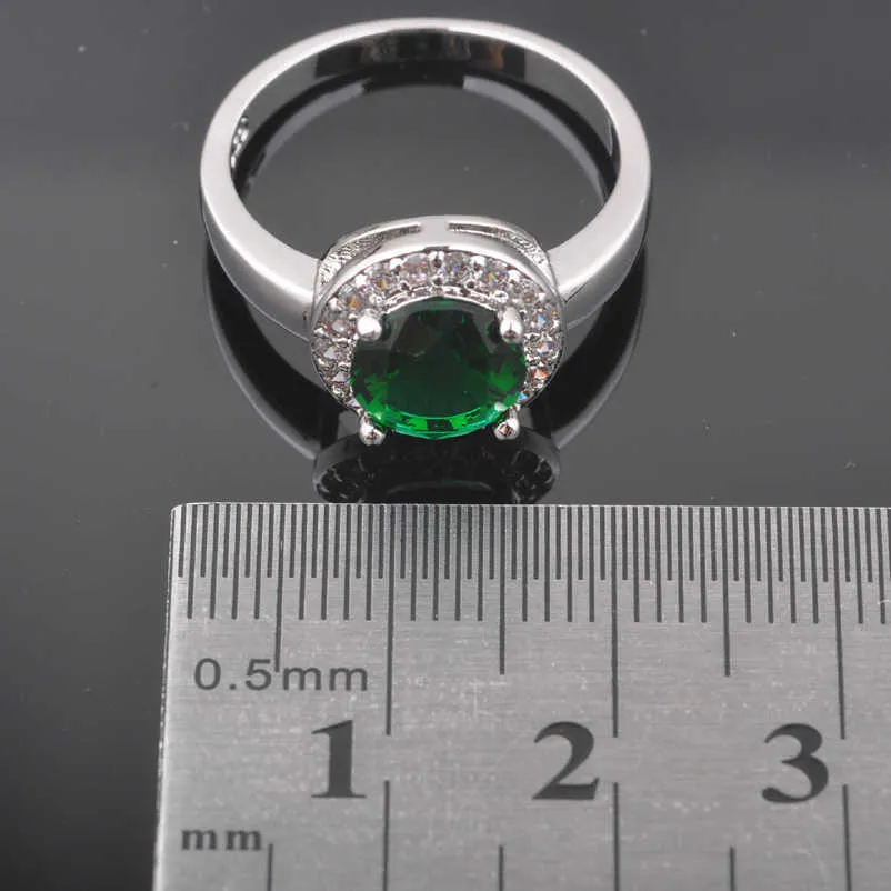 Женские свадебные украшения наборы серебряного цвета Зеленое циркониевое кольцо Bridal Ожерелье и серьги набор QZ0493 H1022