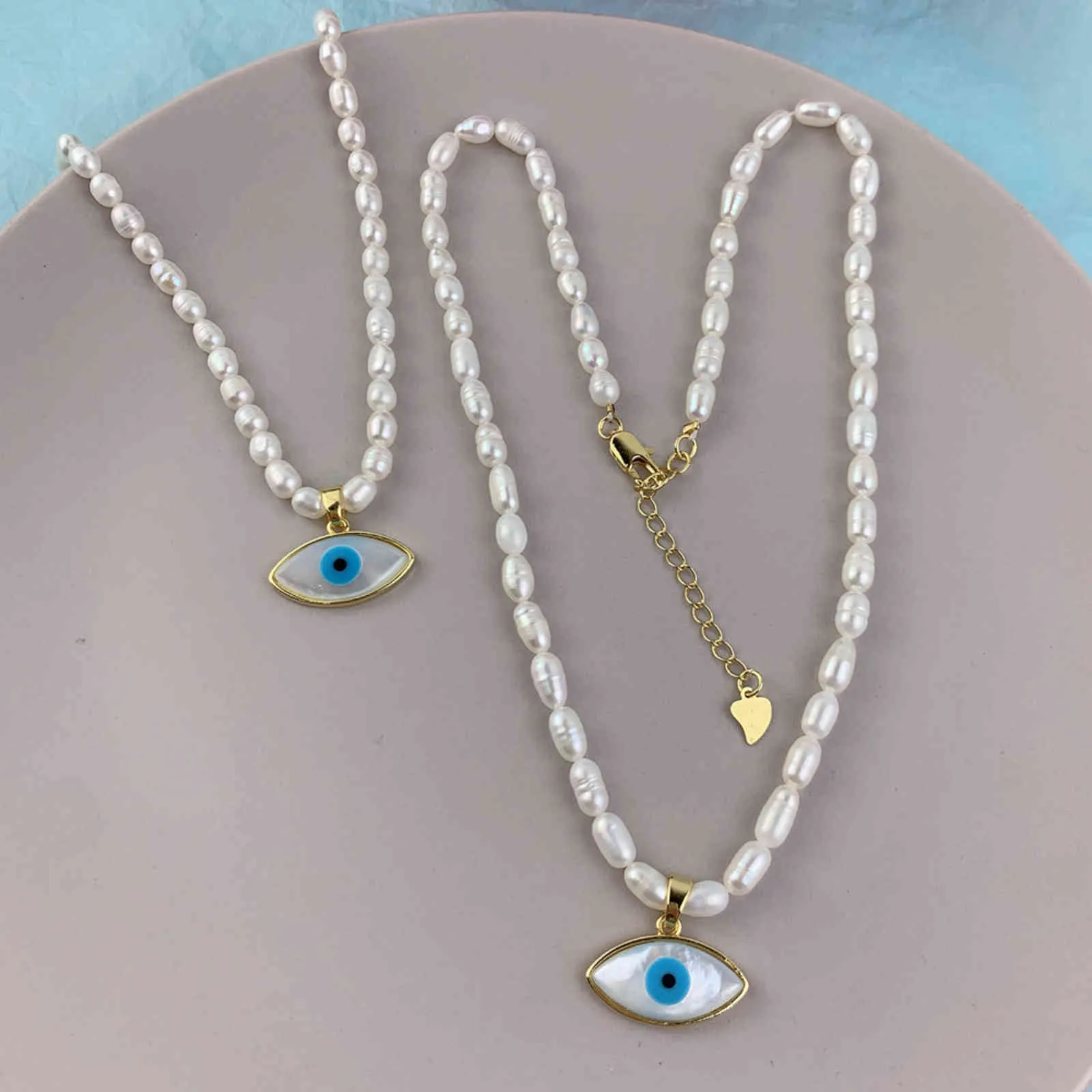 Naturel mauvais œil collier mode nacre coquille pendentif colliers de perles pour les femmes 2021 cadeaux bijoux