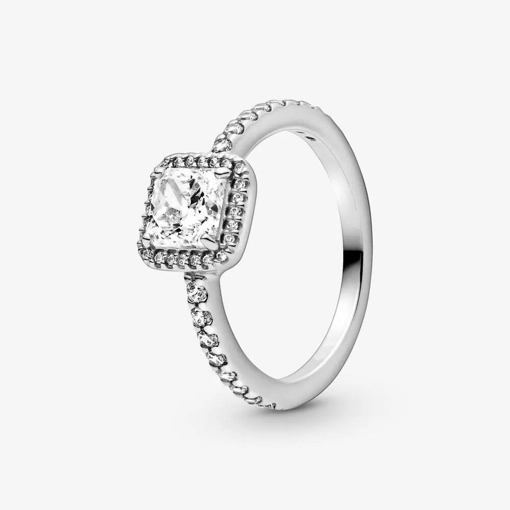 Nova marca 100% 925 prata esterlina azul quadrado brilho anel de auréola para mulheres anéis de casamento moda jóias183l
