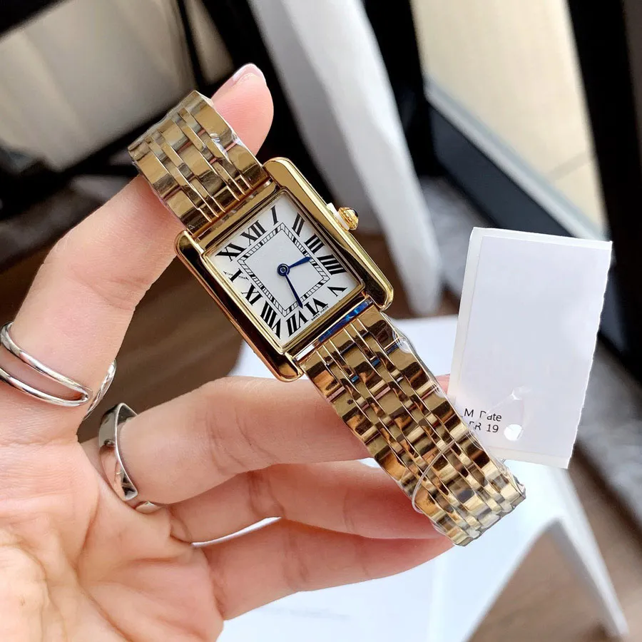 Modemerk Horloges Vrouwen Meisje Rechthoek Arabische Cijfers Wijzerplaat Stijl Staal Metaal Goede Kwaliteit Polshorloge C64220d