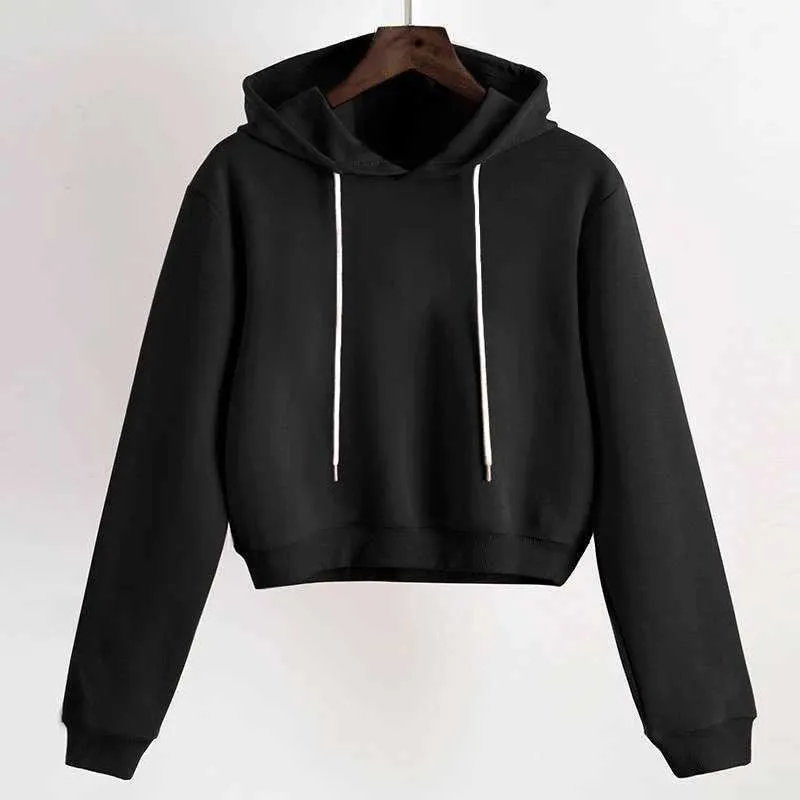 noir rose blanc à capuche femmes kpop solide esthétique sweat coréen harajuku hoodies femme crop top automne hiver vêtir 210816