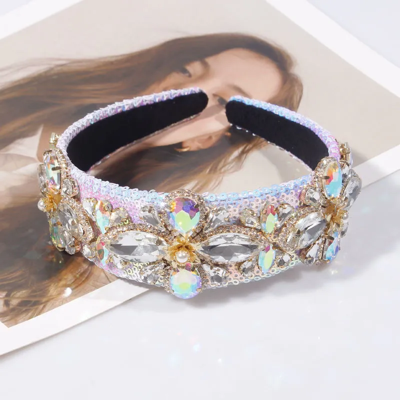 Ensemble de luxe Baroque géométrique cristal bandeau élégant Multi couleur strass perlé bandeau filles fête cheveux accessoires