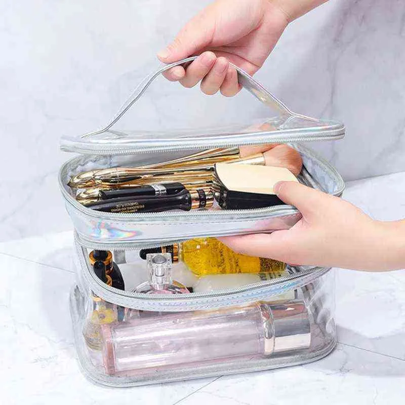 Nxy Cosmetic Bags Sac à Cosmétiques Transparent Et Étanche Portable Ensemble De Rangement Pour Voyage Salle Bain Organization 220302