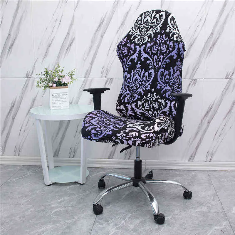 Office Computer Gaming Chair Covers Stretch Spandex Fauteuil Gamer Seat Cover Gedrukt Huishoudelijke Racing Desk Roterende Slipcovers 211207