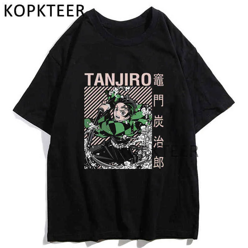 Tanjiro Inosuke Hashibira Akaza Roliga T-shirts Demon Slayer Kimetsu Nej Yaiba Anime T-shirt harajuku estetik sommar tshirts y220208