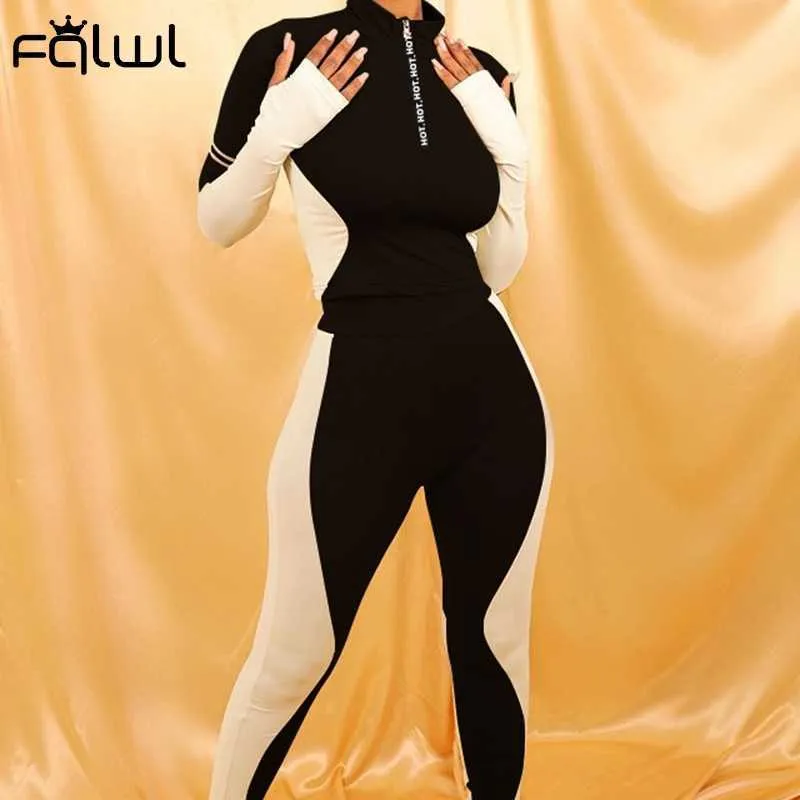 FQLWL Streewear Bodyocn da due pezzi Completi da donna Tuta Completi coordinati Tuta Crop Top Donna Jogger Pantaloni da tuta Y0625
