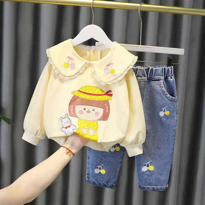 Otoño Niñas Ropa Traje Estilo Moda Algodón Materail Manga larga De 1 a 5 años Conjuntos de ropa para bebés 211104