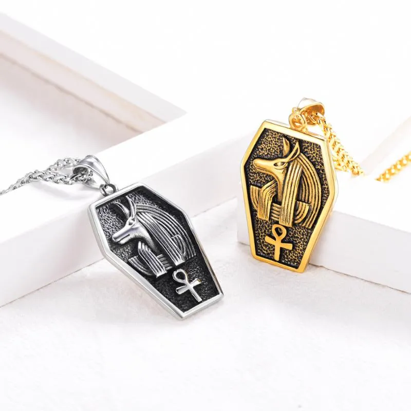 Colliers pendants kpop anubis ankh key of life charme staintess Steel Hiéroglyphe dieu le collier croix des enfers pour les hommes 314v