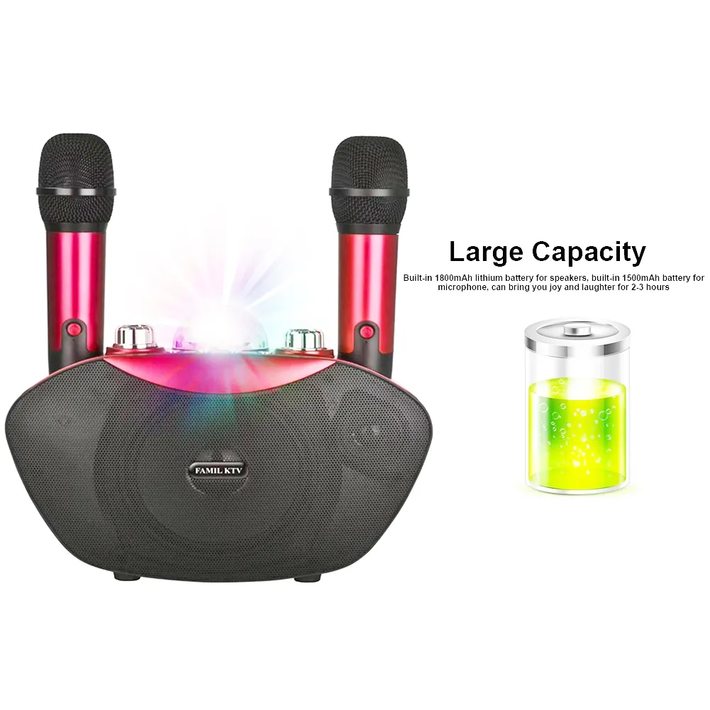 Y-8 głośnik stereo do karaoke z 2 mikrofonami bezprzewodowymi latarka LED Bluetooth Hifi głośnik Outdoor Family KTV Party