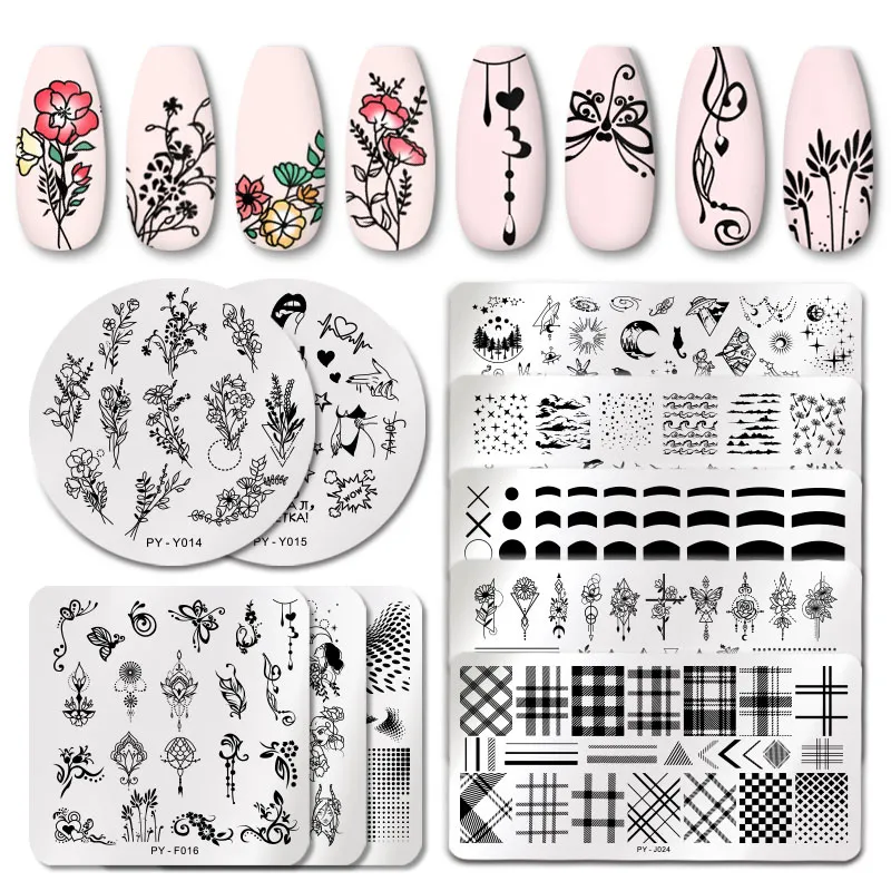 QualityPICT YOU Foglia Fiori Nail Stamping Piatti Piante Geometria Animali Foglie Lavanda French Nail Art Plate Stencil Acciaio inossidabile