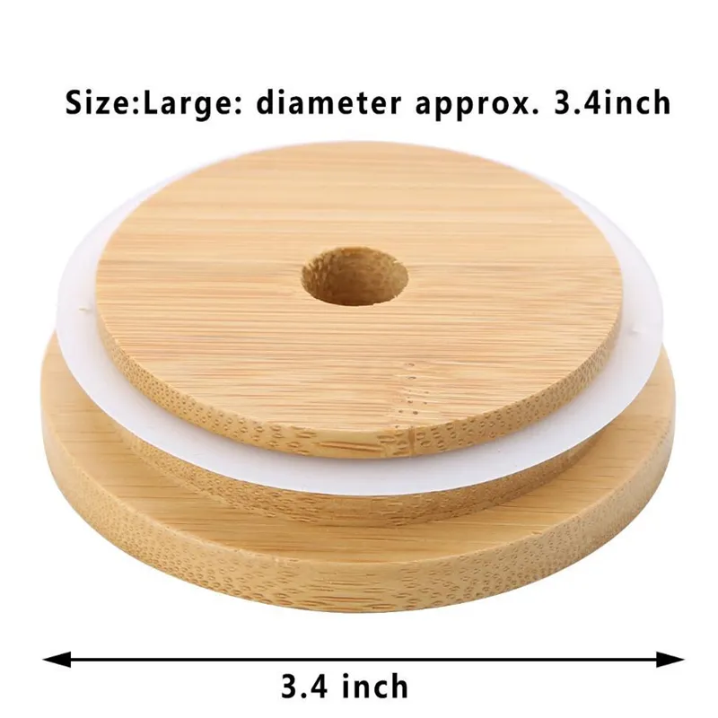 70mm86mmフレンドリーメイソンのふたの再利用可能な竹の帽子は、ストローホールとシリコンシールを備えたメーソンのためのシリコンシールを飲みます。