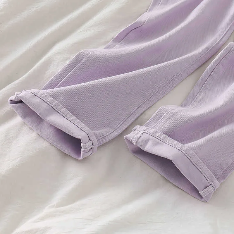 Boyfriend Jeans para mujer Casual Loose Purple Denim Mom Primavera Cintura alta Pierna ancha Full Jean Pantalones femeninos 210809