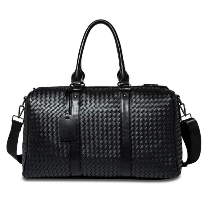 Fabrik ganze Männer Tasche handgewebte schwarze Handtaschen klassische gewebte Leder Reisetaschen Outdoor-Reisen Fitness Leder Handtasche225o