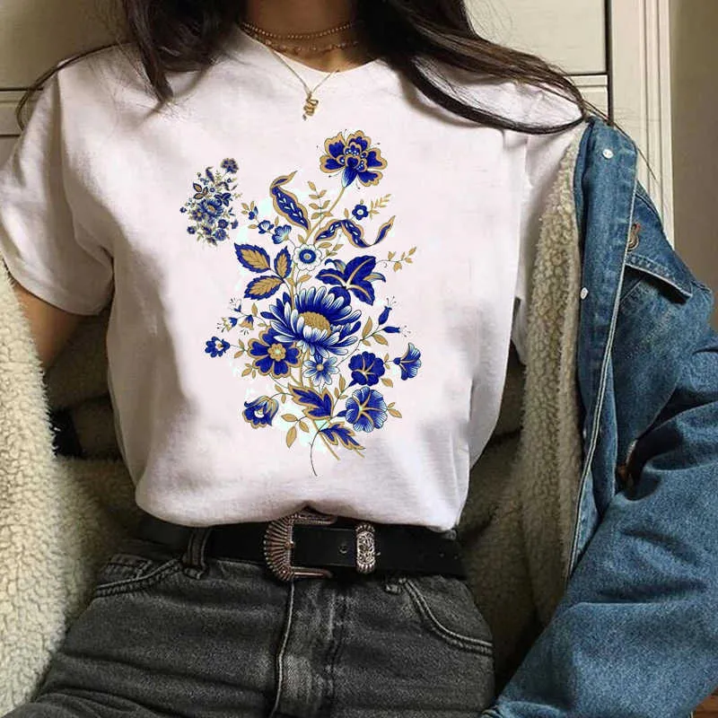 Women Tees Print Graphic Plant Elegant Ladies Aesthetic Floral Flower Clothes Lady Tops Clothing Female T Shirt Womens T-Shirt X0527