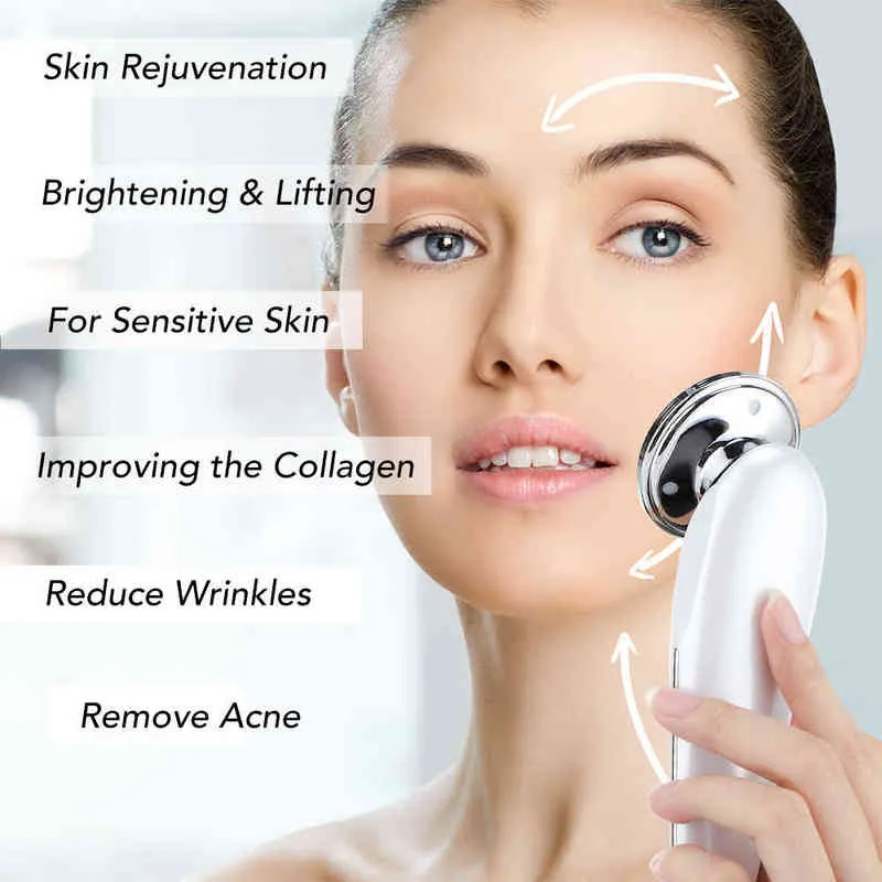 7 em 1 RFEMS LED Dispositivo de beleza de rejuvenescimento da pele Anti-envelhecimento Removedor de rugas Micro Corrente Vibração Massagem facial 220110