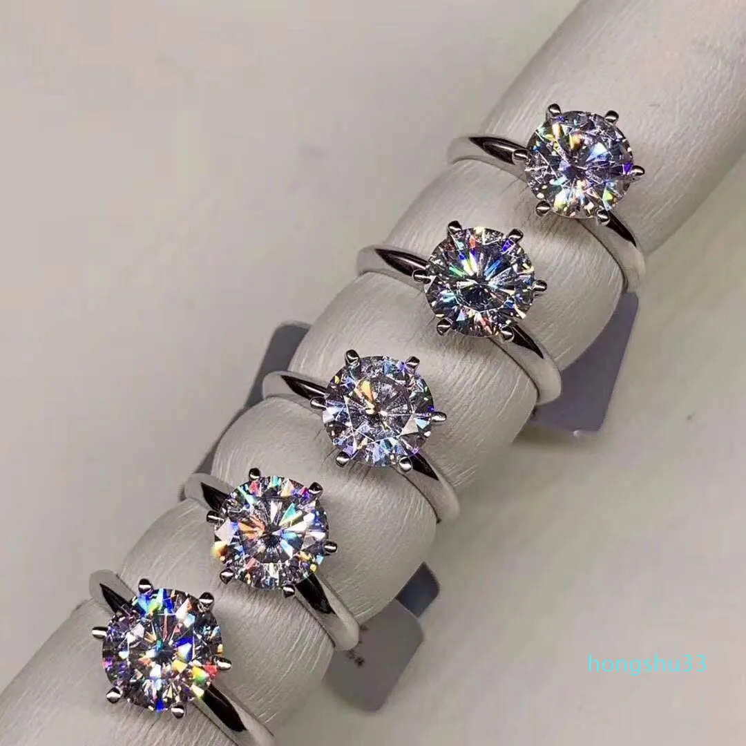 925 prata moissanite certificado anel de diamante teste canon clássico 6 garra coroa design d f cor vvs clareza 3ex corte eterno brilho161s