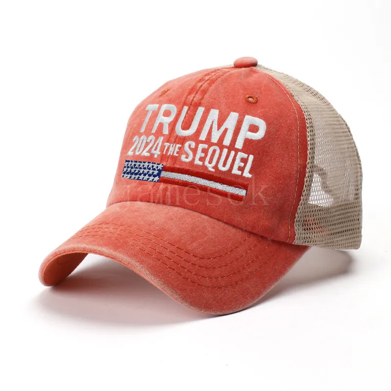 Donald Trump 2024 Baseball Cap Patchwork Washed Distressed Outdoor Sports Embroidered Trumps The Sequel Mesh Hats DD200