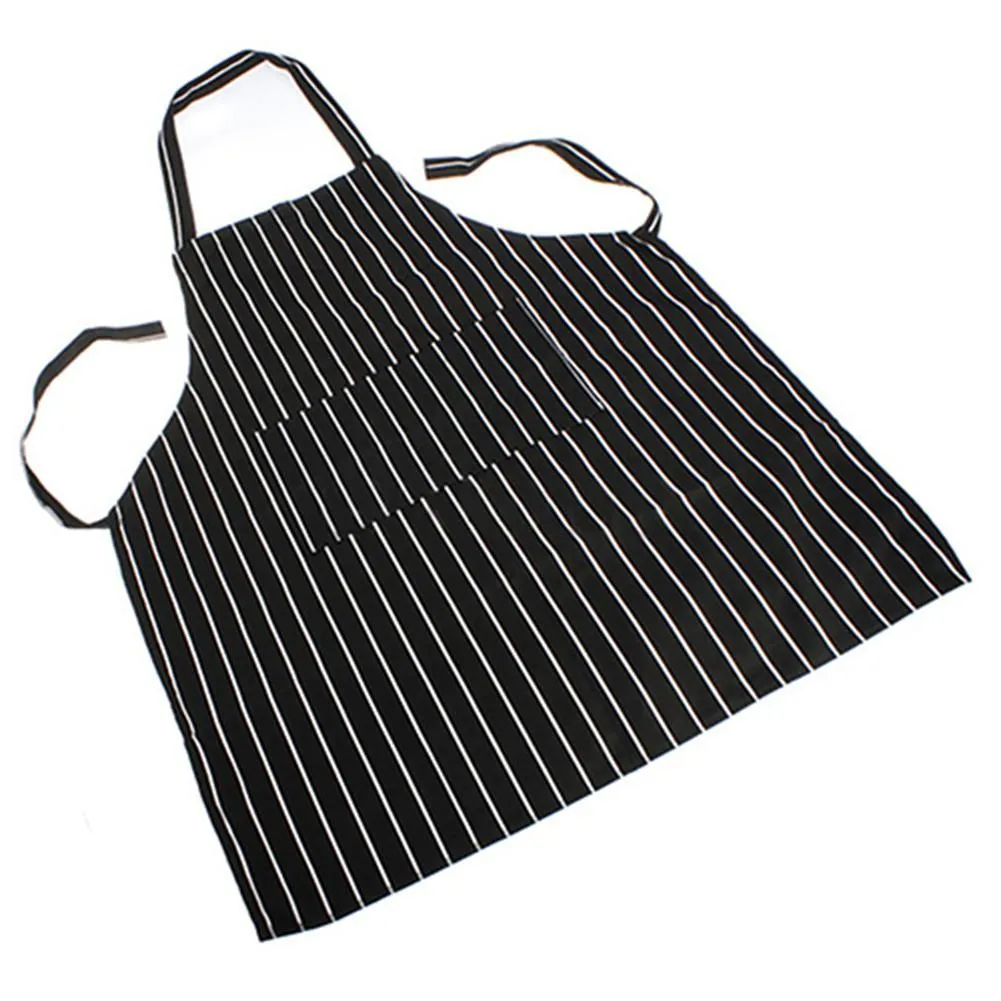 Tablier à bavette à rayures noires pour adulte, réglable et Durable, avec 2 poches, pour Chef serveur, cuisinier, fournitures de nettoyage ménager, accessoires 6619037