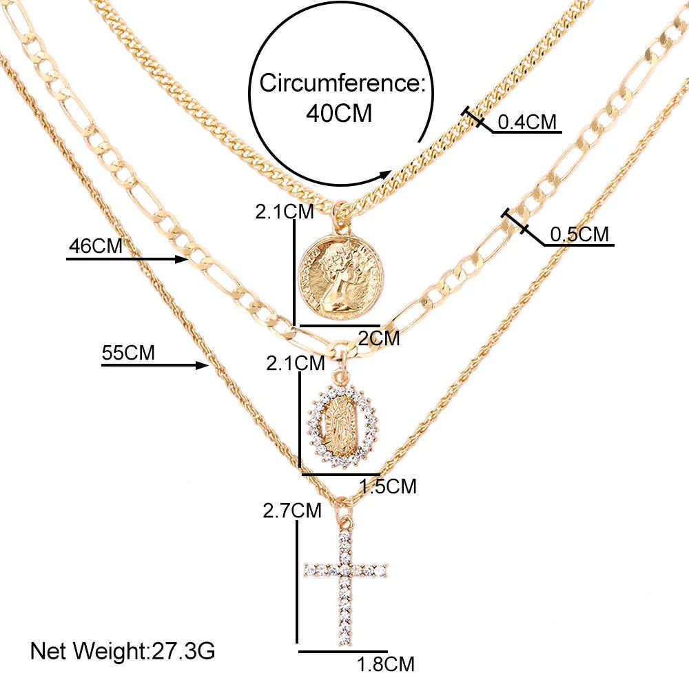 Luxury designer Jewelry Punk Religious Virgin Mary Coin Pendant Chain Necklace Set For Women Golden Multilayered Crystal Long Cha247L4459361