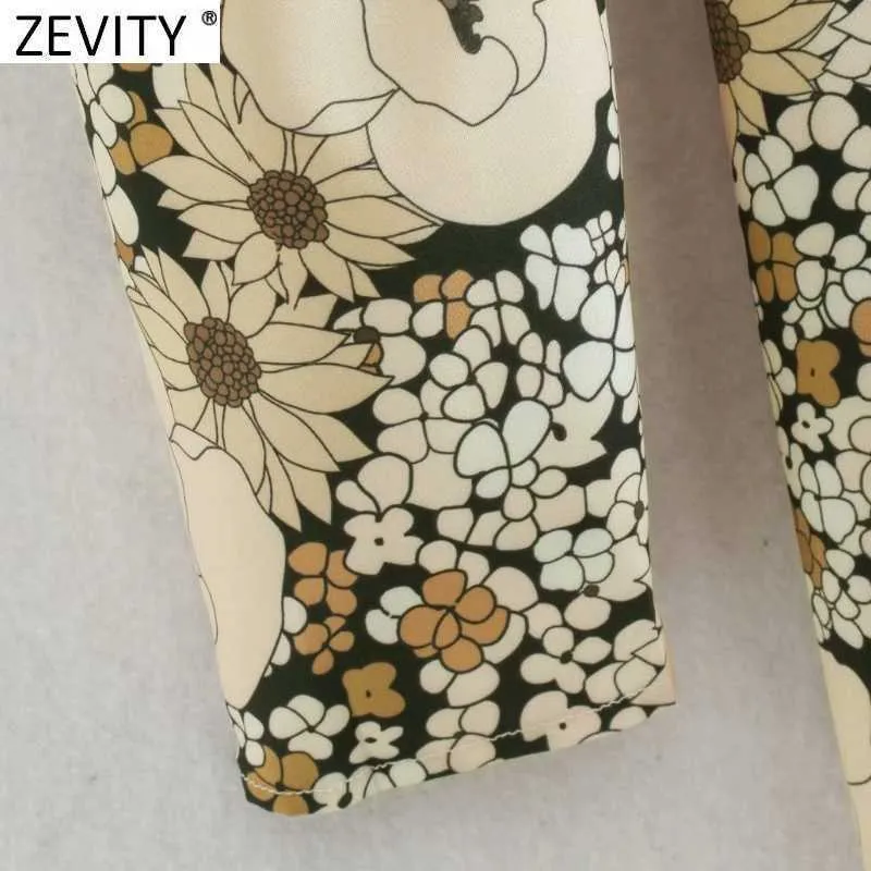 Zevity Women Vintage O Neck Flower Print Back Buttons Midi Sukienka Samica Plagi Puff Sleeve Casual Slim Line Vestido DS4988 210603