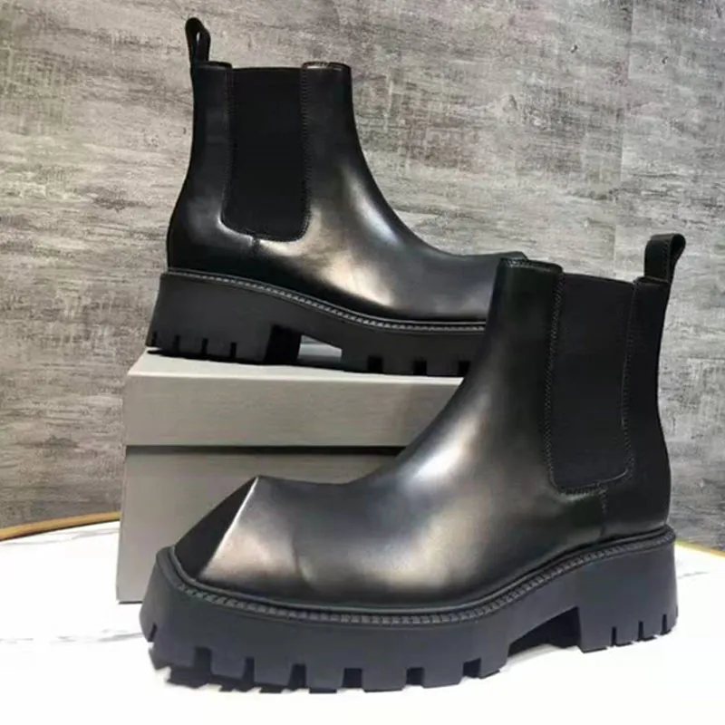 Chelsea Boots Men Square palca botki miękki skórzany but p35d50