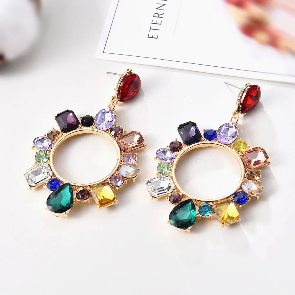 Iced Out Drop Stud Earrings Jewerly Women Round Circle Dangles Fashion Designer Bling Crystal Rhinestone Wedding Party Statement C291i