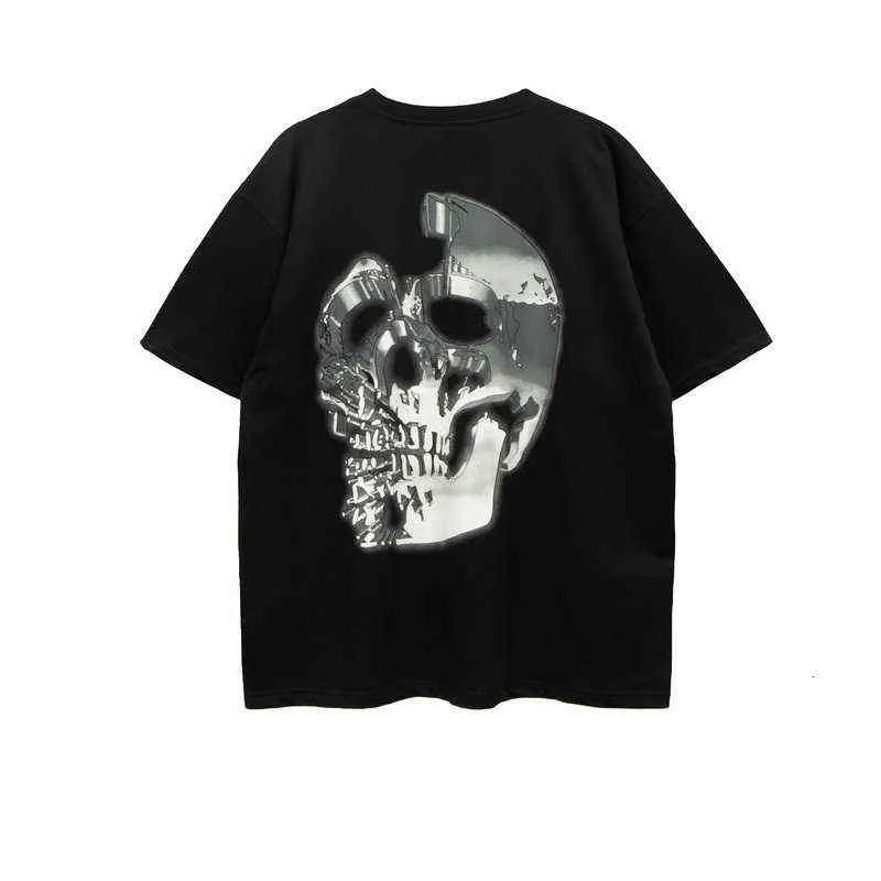 Wersja High American High Street Moda Marka Revenge Avenger Metal Skull Drukuj luźne męskie i damskie koszulka z krótkim rękawem