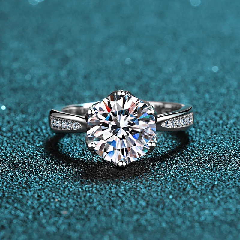 Excellente coupe diamant Test passé D couleur bonne clarté Moissanite bague femme argent 925 bijoux de mariage