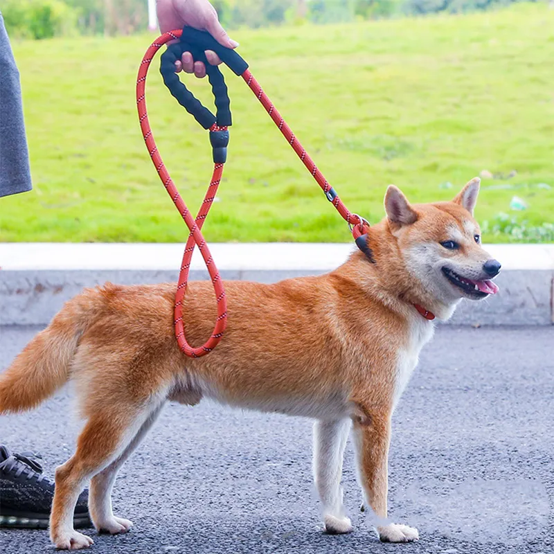 Reflekterande p -kedja stor koppel slip krage husdjur promenad leder nylon lång hund rep mjukt dubbel handtag för medelstora stora hundar 1,8 m y200515