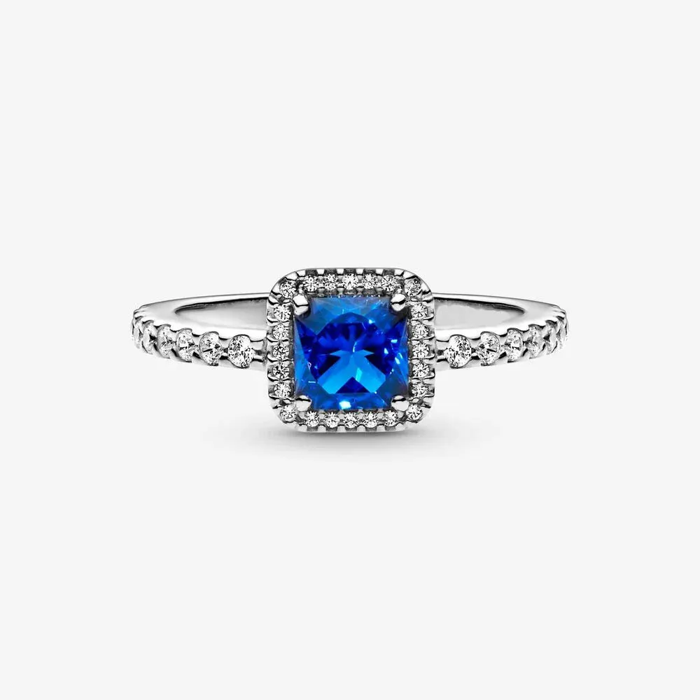 新しいブランド100％925スターリングシルバーブルースクエアスパークル女性のための結婚指輪ファッションジュエリー183L