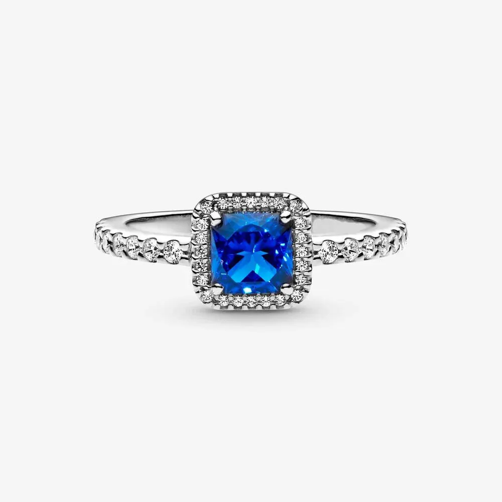 Bague Halo en argent Sterling 100% pour femmes, nouvelle marque, carré bleu scintillant, anneaux de mariage, à la mode, 277g, 925