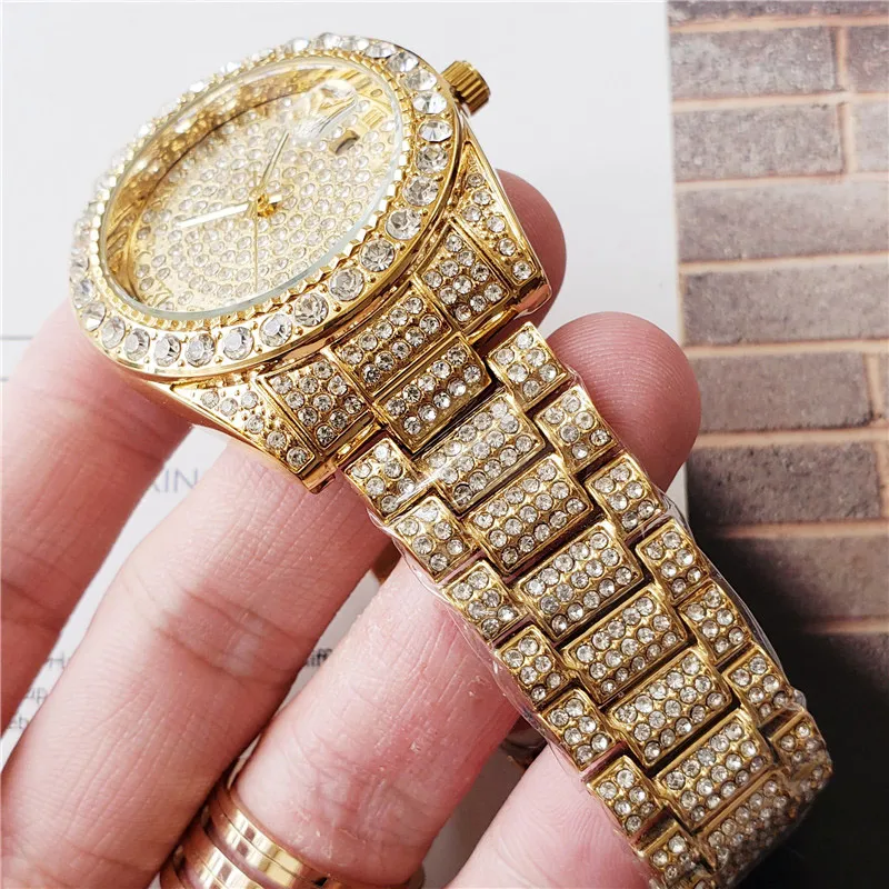 Luxury Men Watches Rose Gold Fashion Diamond Watch rostfritt stål manlig klocka kalender reloj de lujo244t