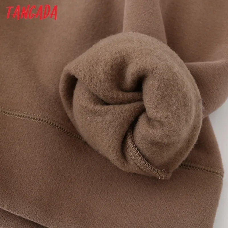 Tangada Outono Inverno Mulheres Chocolate Fleece Hoodie Moletons Senhoras Oversize Senhoras Pullovers Com Capuz Casaco Com Capuz 6L15 201216