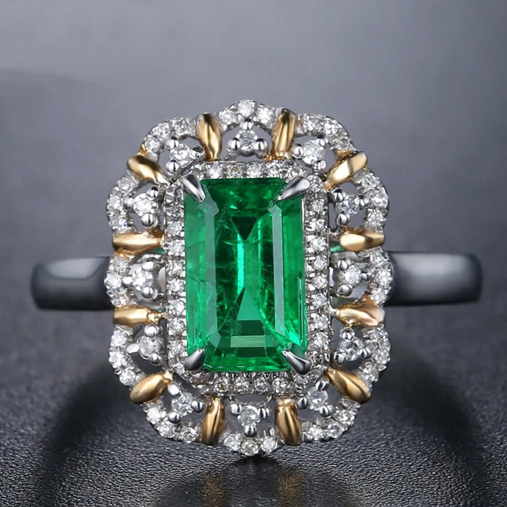 Square Green Emerald Gemstones Diamond Rings for Women 18K White Gold Silver Color Argent Bague Luxury SMYELRY BIJOUX GENTS4372703