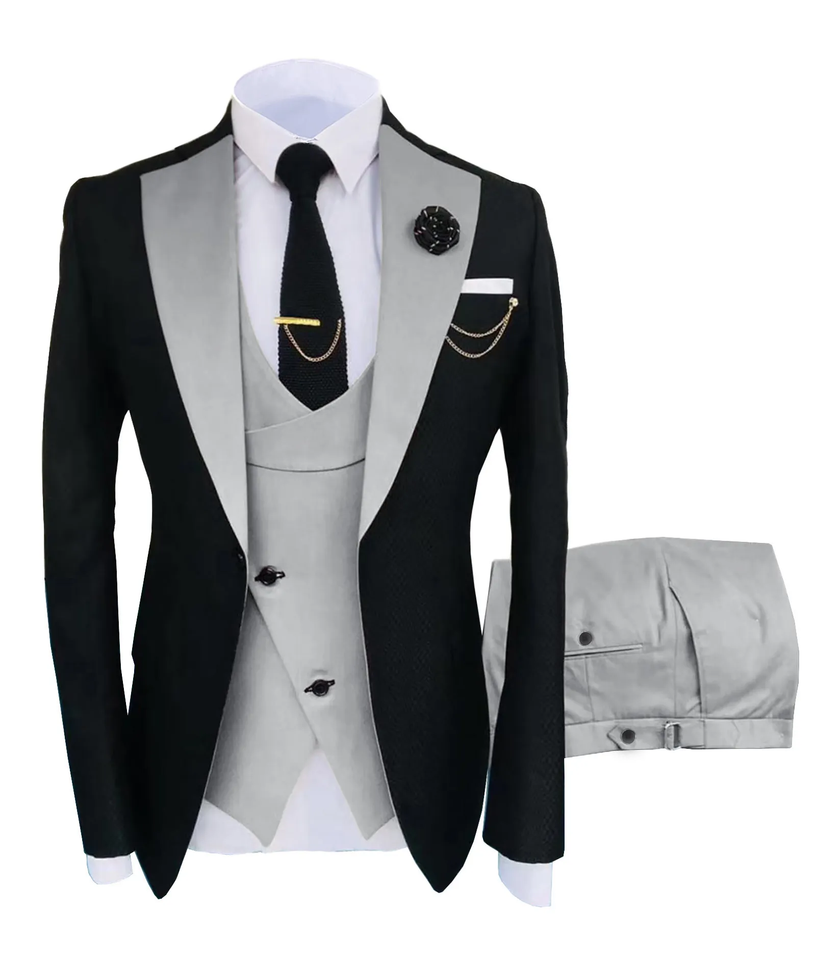 デザイナーファッション3ピース男性スーツフォーマルなビジネススーツチャンパンベージュタキシードウェディンググルームブレザーパンツvest303e
