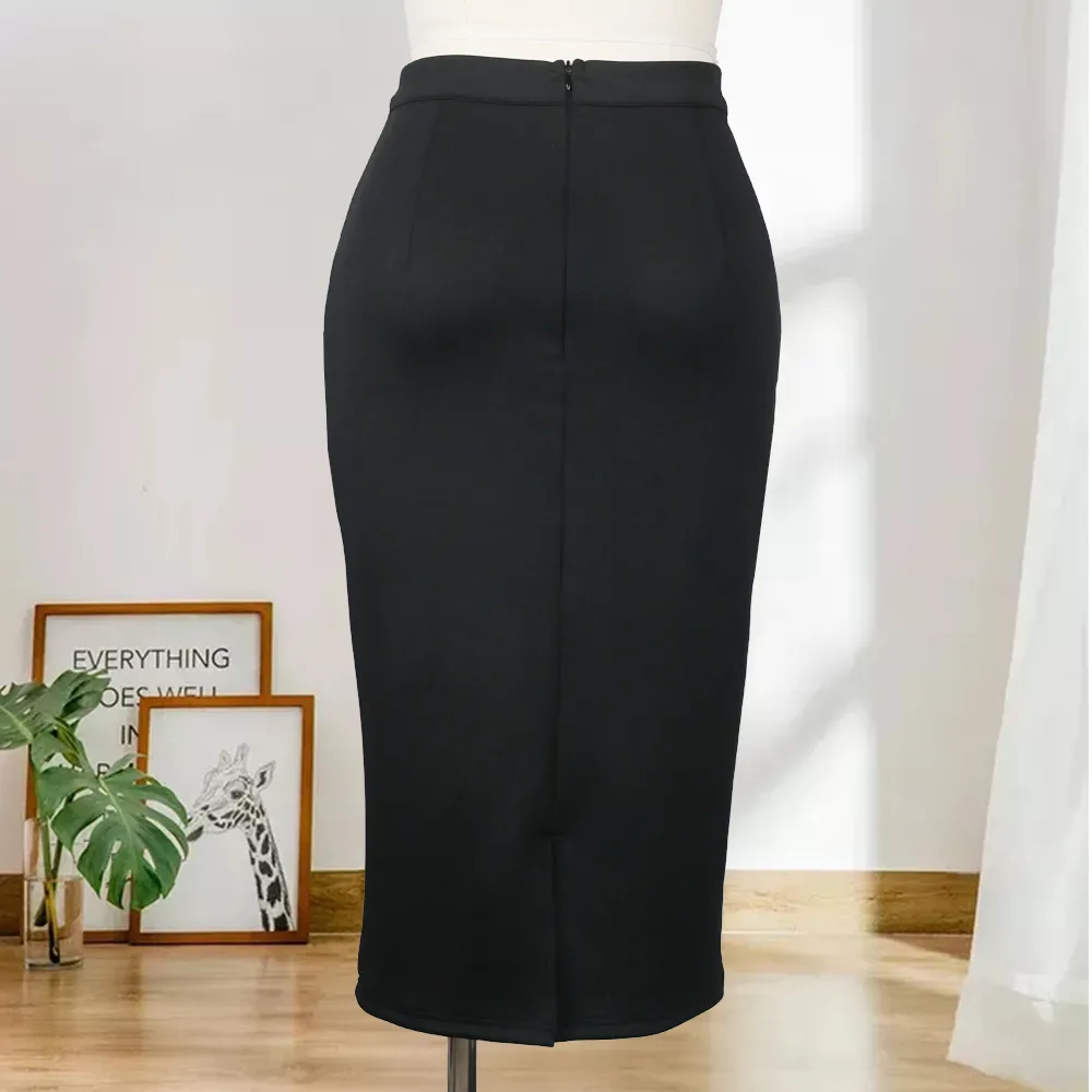 Pencil Skirt High Waist Skinny Classy Elegant Office Ladies Workwear Package Hip Fake Pockets Skirts Womens Midi Autumn 210311