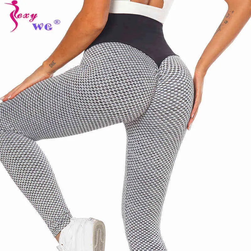 Sexywg yoga broek gym leggings dames hoge taille fitness pant sport naadloze haken kont lifter panty loop trainingsbroek h1221