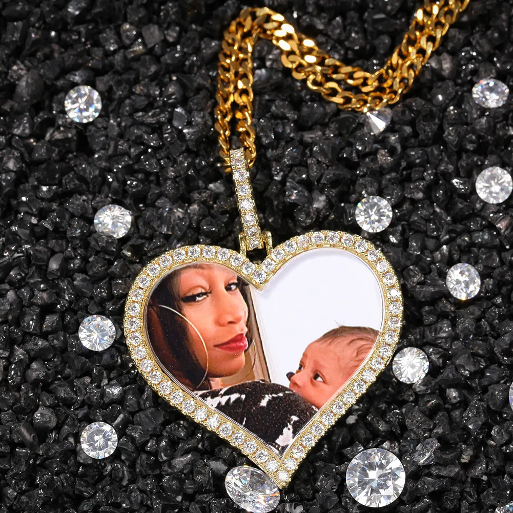 Custom Foto Ketting Mode Vergulde Memory Iced Out Hart Hanger Kettingen Heren Hip Hop Sieraden