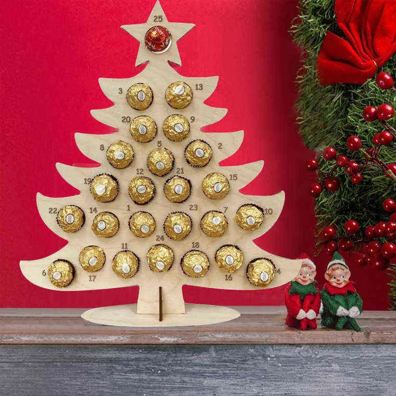 2022 Year Christmas Wooden Advent Calendar Chocolate Holder Countdown Calendar For Christmas ELK Countdown Calendar for Xmas 211104