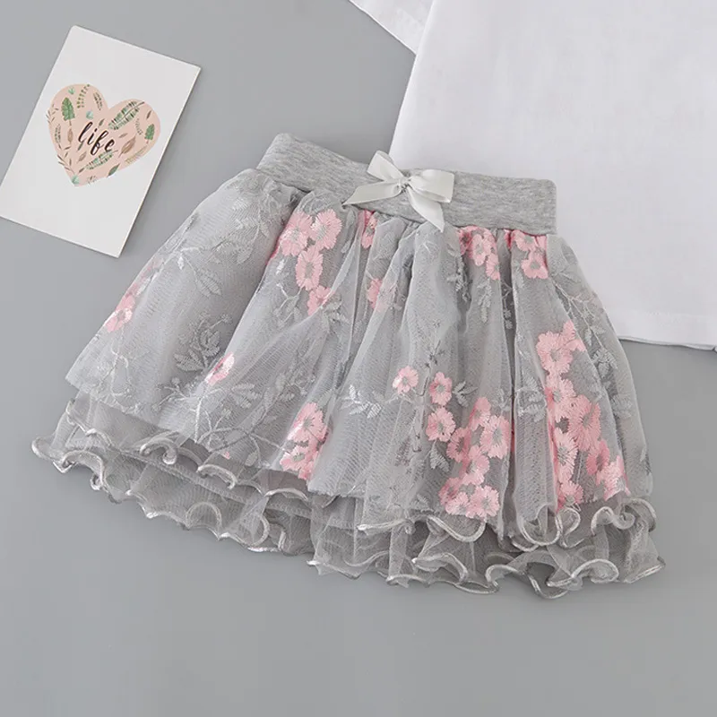 Meisjes Prinses Rok 2021 Kinderen Bloem Falbala Bowknot Mini Rokken Zoete Kinderen Borduren Borduren Tule Tutu Rok Meisje Kleding C6969