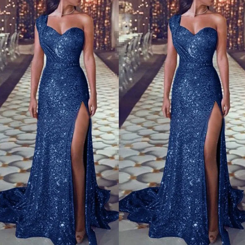 Sparkly Sequined Prom Dresses 2022 Lange Formele Goedkope Sexy Hoge Slit V-hals Mermaid Rose Gold Dubai Dames Formele avondjurken