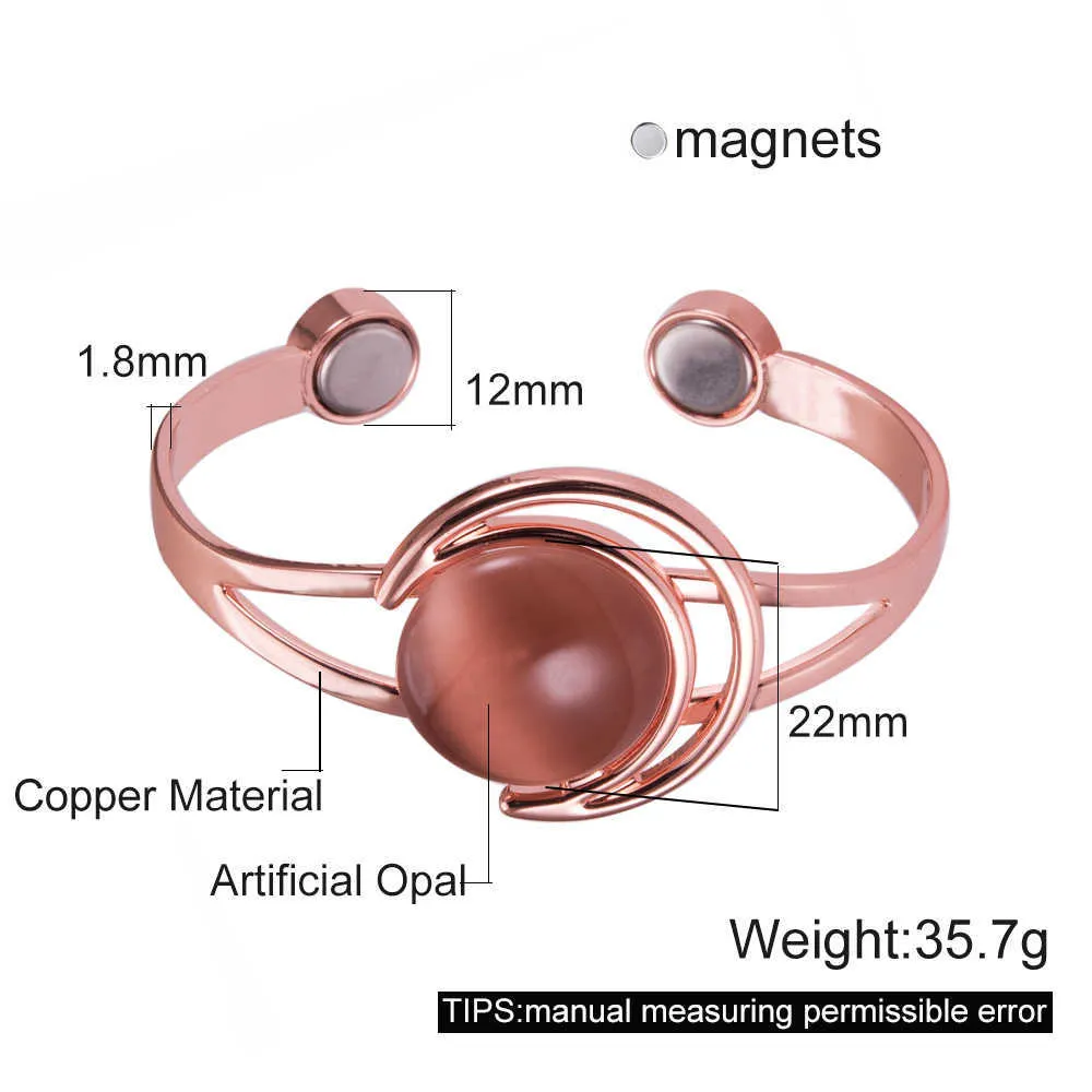 Pulseira Magnética Cobre Ajustável Energia Brown Azul Pedra Pura Cobre Magnético Pulseira Artrite Moon e Sol Padrão Jóias Q0717