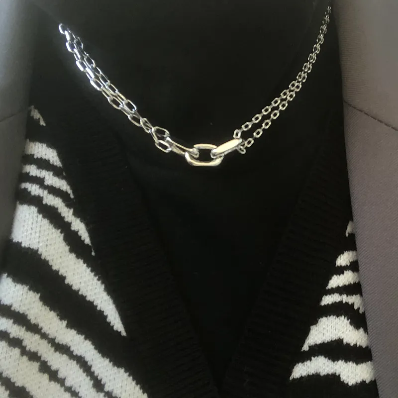 Collar de cadena de eslabones cubanos Punk para mujer, gargantilla con colgante de cadena de clavícula de doble capa, collar gótico llamativo, joyería de moda