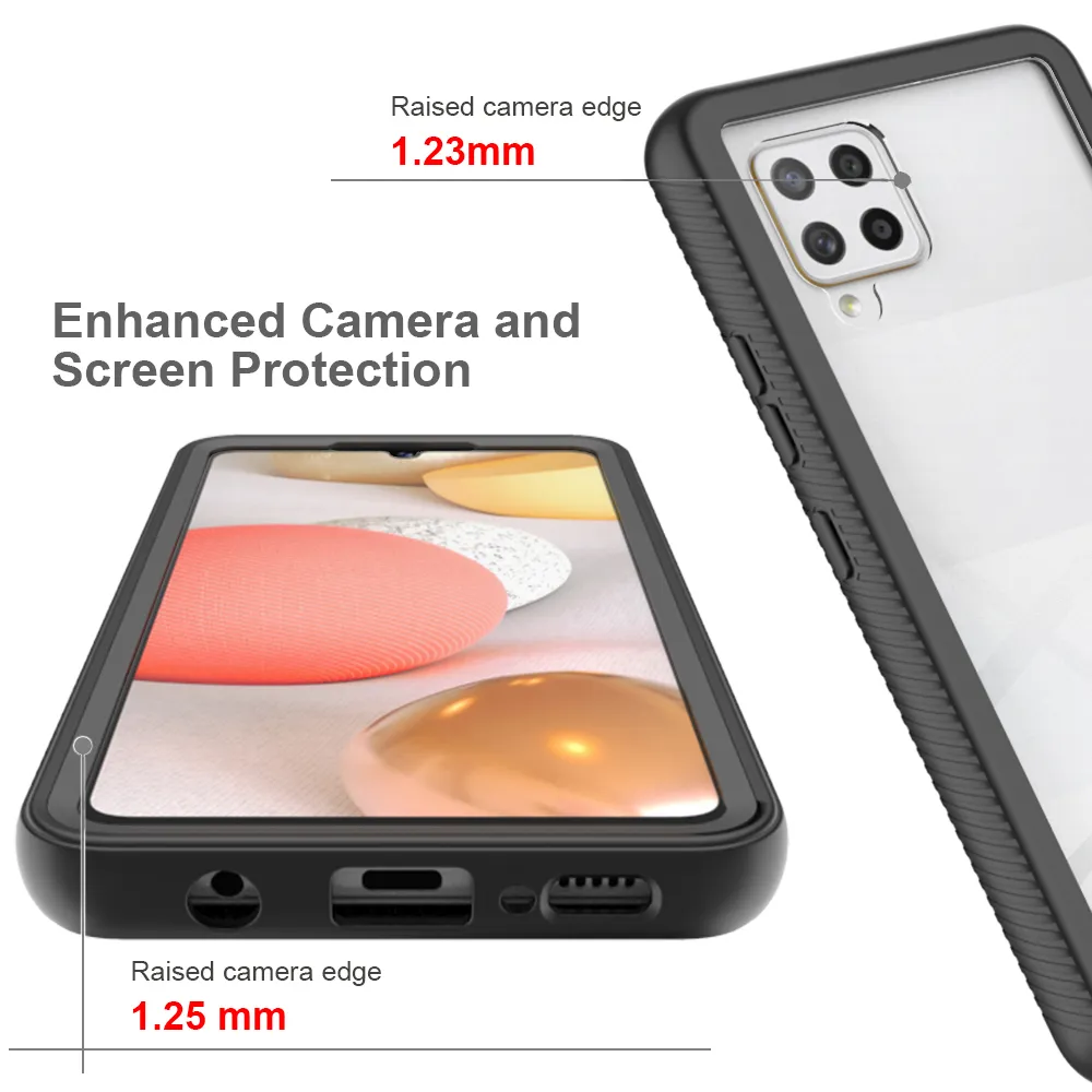 Heavy Duty Protection ShockoProof Fodral för Samsung Galaxy A42 5G Soft TPU + PET Front Film Transparent Acrylic Hard PC Back Cover