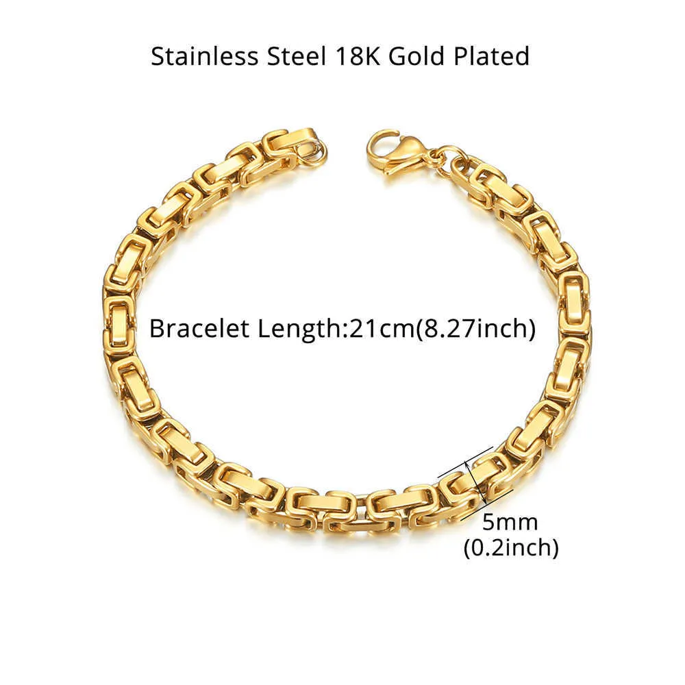 Moda corrente masculina pulseira punk cor de ouro pulseira 5mm largura link bizantino para mulheres jóias braslet 20219267735