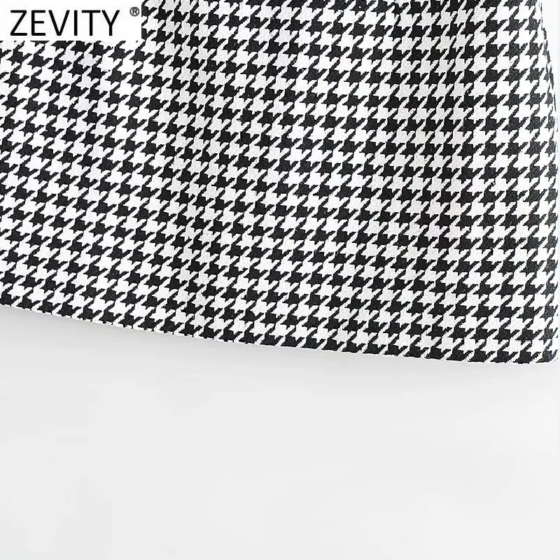 ZEVITY Women Vintage Houndstooth Plaid Print Casual Slim POUNTROKKROok Faldas Mujer Vrouwelijke rug Zipper Chic Vestidos QUN707 210311